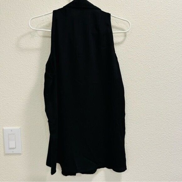 Verdusa Women's Casual Sleeveless Collar Button Down Black Shirt Blouse Sz Large - Picture 4 of 9
